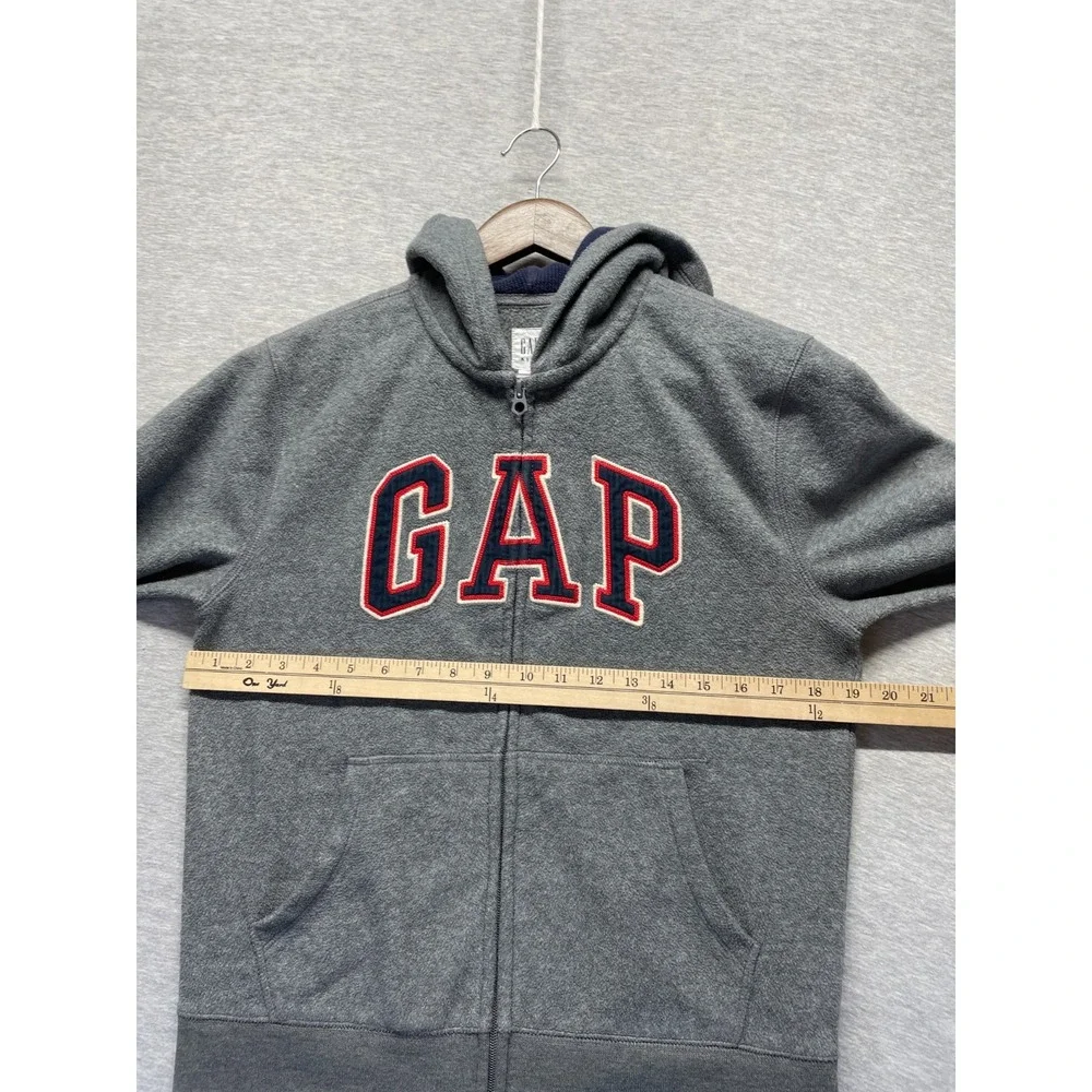 Gap Hoodie Unisex Kids XL (12-13) Gray Fleece Applique Spellout Logo Full Zip
